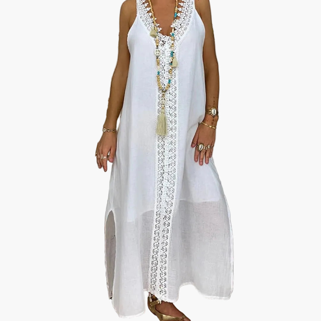 Women's Lace Maxi Dress with Side Slits - Fashinoza