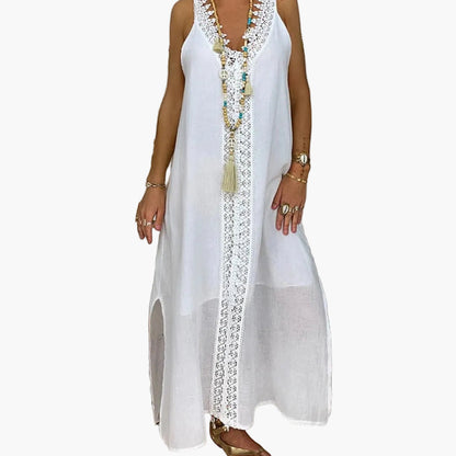 Women's Lace Maxi Dress with Side Slits - Fashinoza