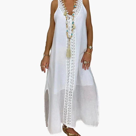 Women's Lace Maxi Dress with Side Slits - Fashinoza