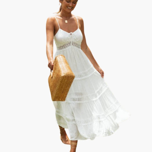Women's Maxi Dress Spaghetti Straps V Neck - Fashinoza