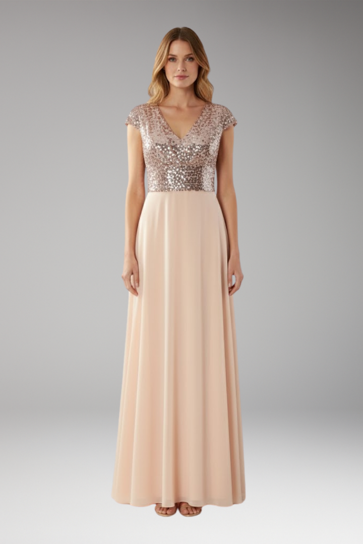 Women's V-Neck Maxi Dress Chiffon Sequin