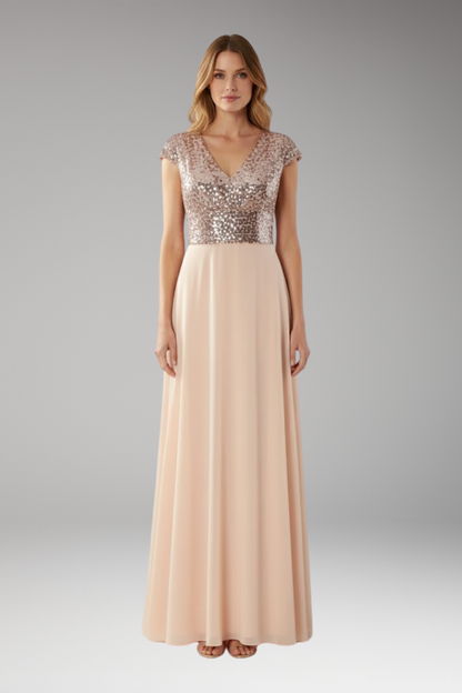 Women's V-Neck Maxi Dress Chiffon Sequin