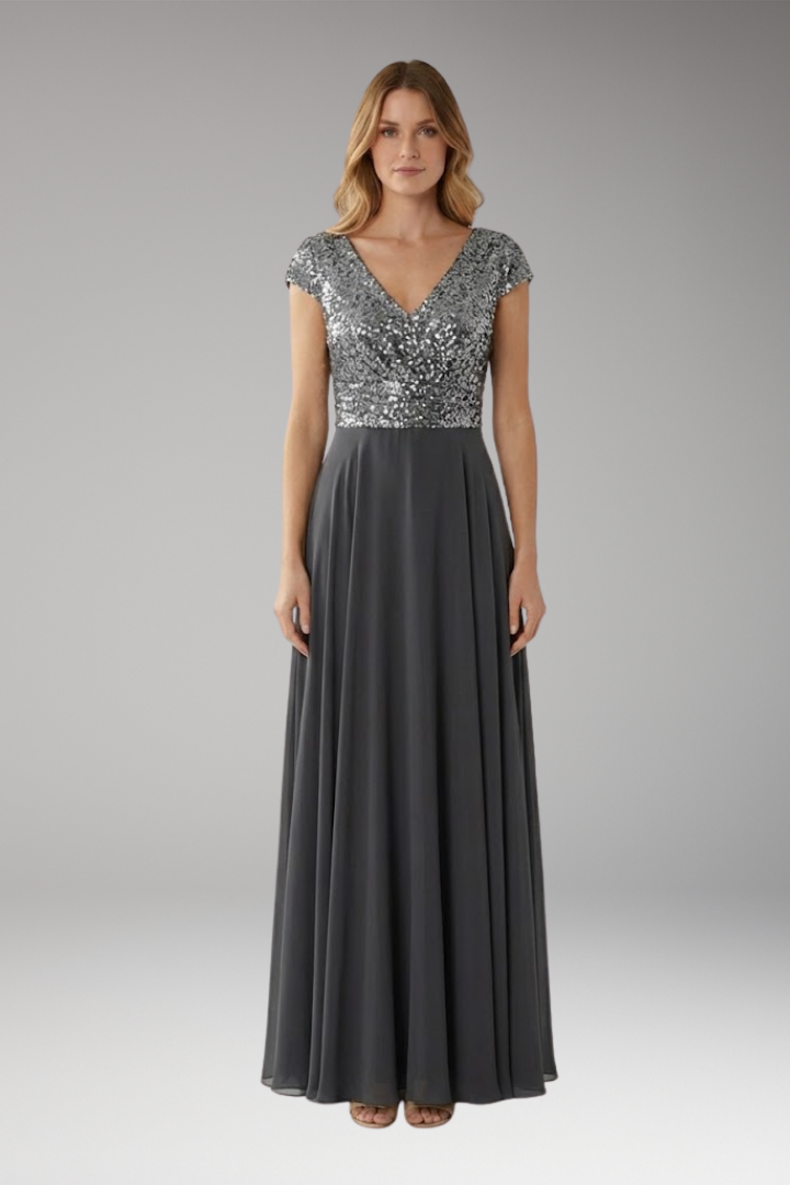 Women's V-Neck Maxi Dress Chiffon Sequin