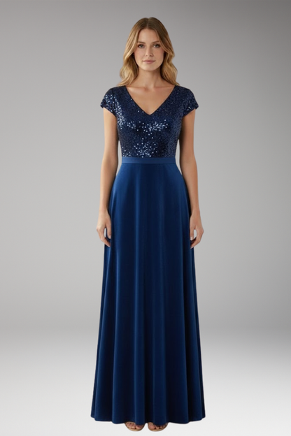 Women's V-Neck Maxi Dress Chiffon Sequin
