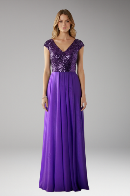 Women's V-Neck Maxi Dress Chiffon Sequin
