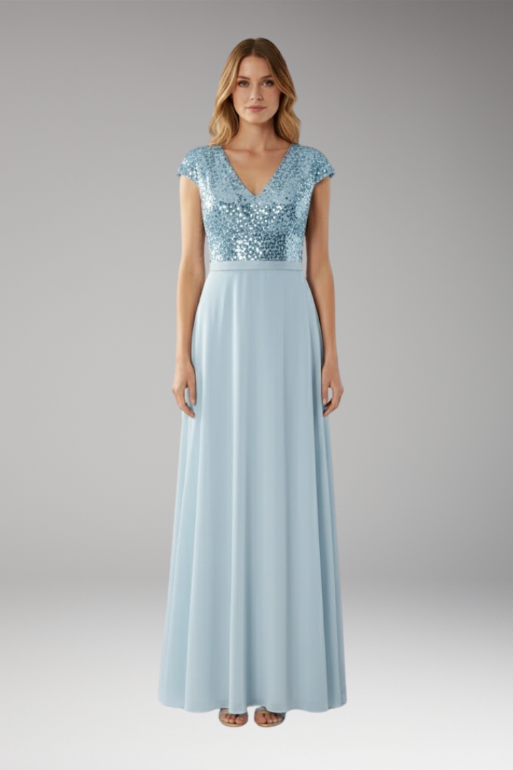 Women's V-Neck Maxi Dress Chiffon Sequin