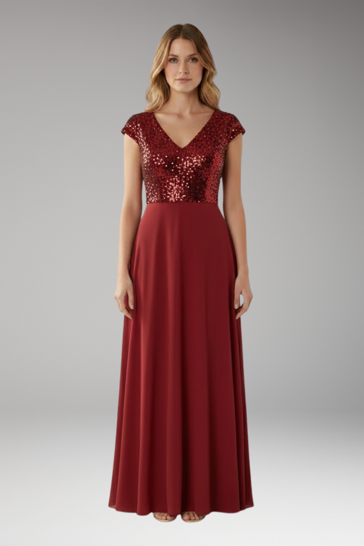 Women's V-Neck Maxi Dress Chiffon Sequin
