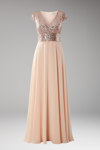 Women's V-Neck Maxi Dress Chiffon Sequin - 
Fashinoza