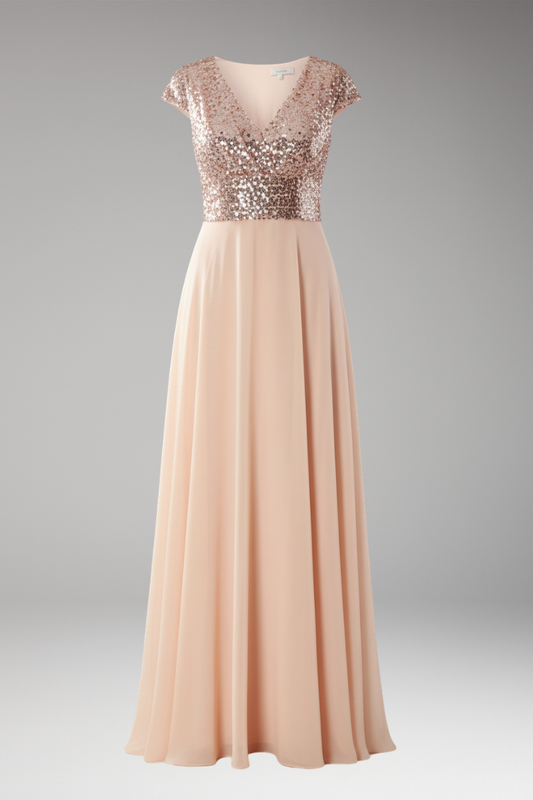 Women's V-Neck Maxi Dress Chiffon Sequin - 
Fashinoza