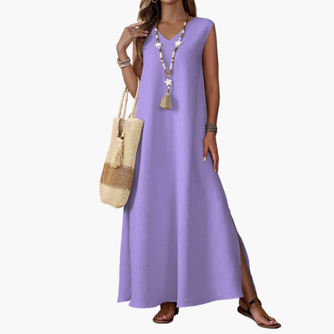 Women's V Neck Maxi Dress with Side Slit