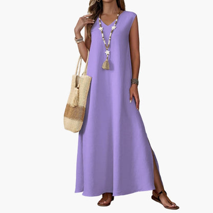 Women's V Neck Maxi Dress with Side Slit