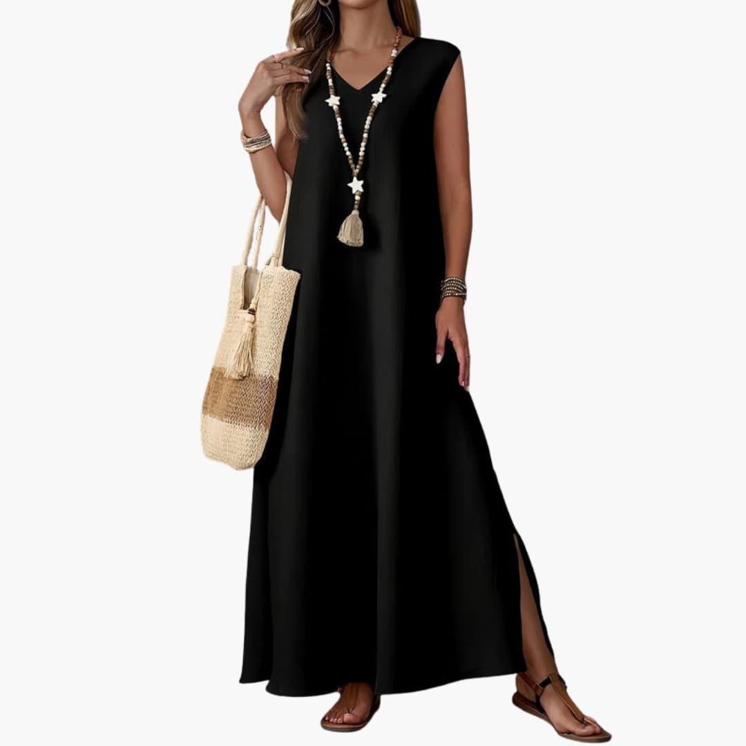 Women's V Neck Maxi Dress with Side Slit