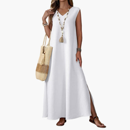 Women's V Neck Maxi Dress with Side Slit