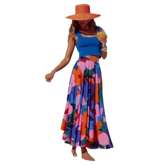 Women's Graphic Print Maxi Skirt Elastic Waistband - Fashinoza