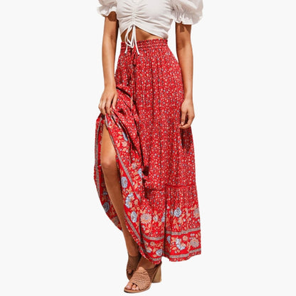 Women's Floral Maxi Skirt Elastic Waistband - Fashinoza