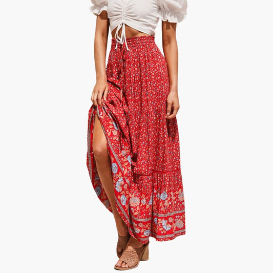 Women's Floral Maxi Skirt Elastic Waistband - Fashinoza