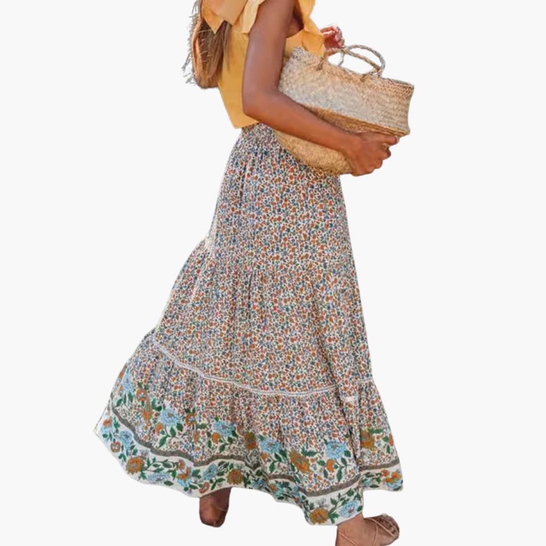 Women's Floral Maxi Skirt Elastic Waistband