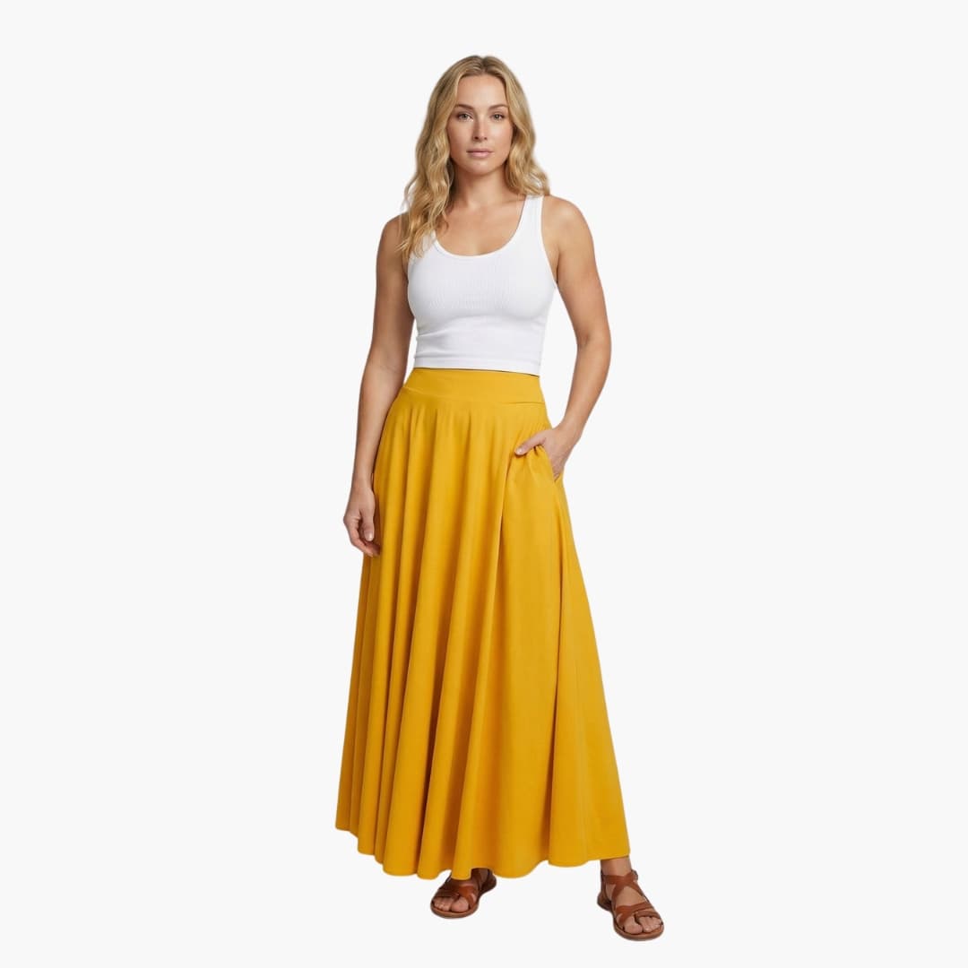 Women's High Waist Maxi Skirt With Side Pockets - Fashinoza
