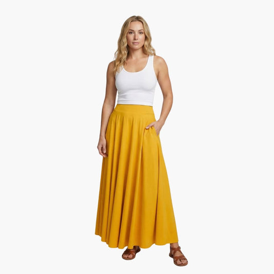Women's High Waist Maxi Skirt With Side Pockets - Fashinoza
