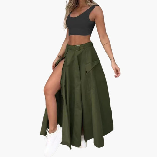 Women's Maxi Skirt Side Pockets High Slit - Fashinoza