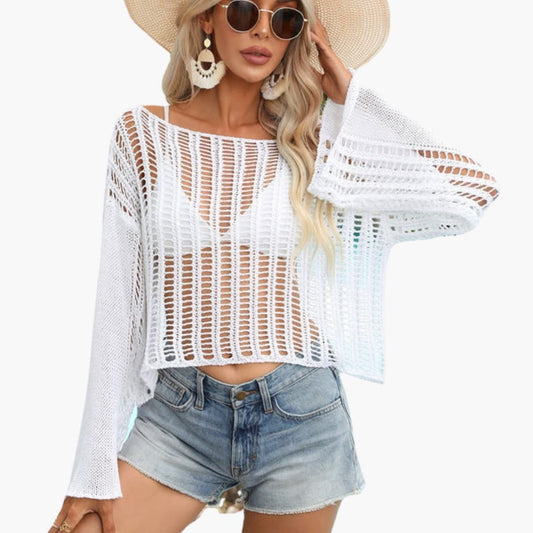 Women's Long Sleeve Mesh Round Neck - Fashinoza