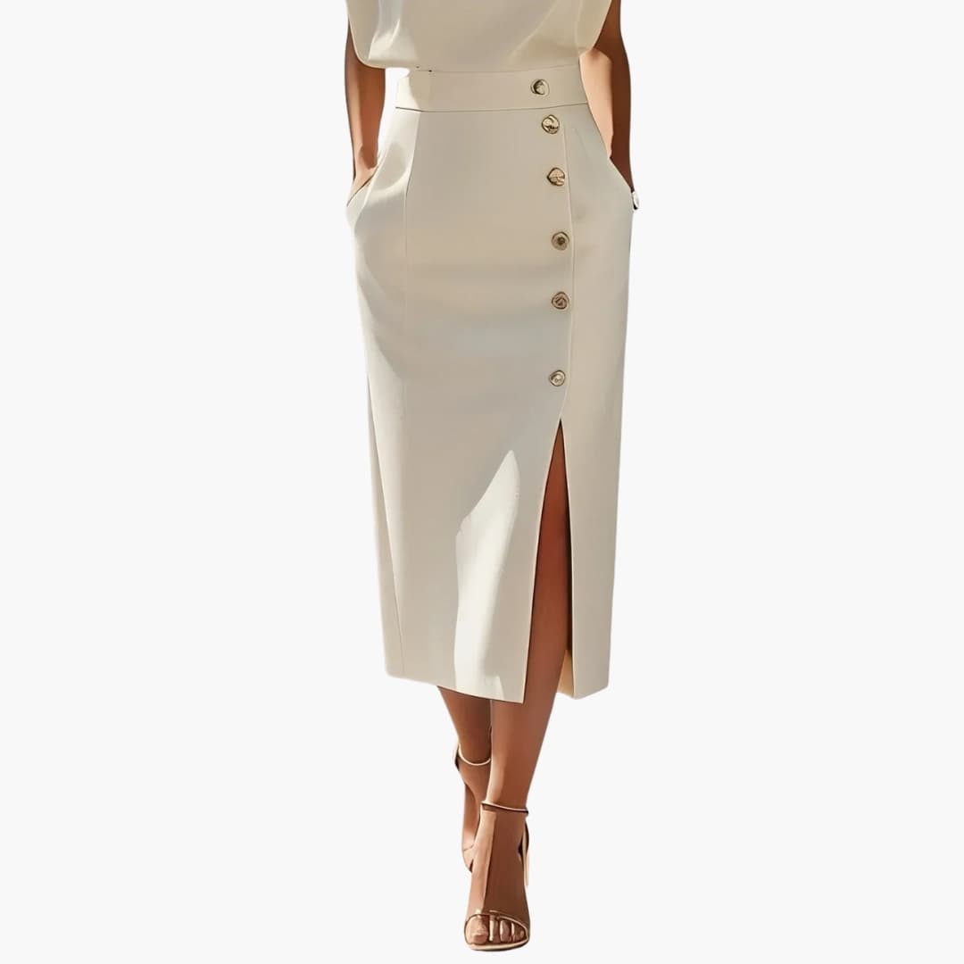Women's Short Sleeve Midi Dress Round Neck Button Slit