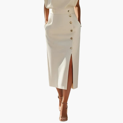 Women's Short Sleeve Midi Dress Round Neck Button Slit