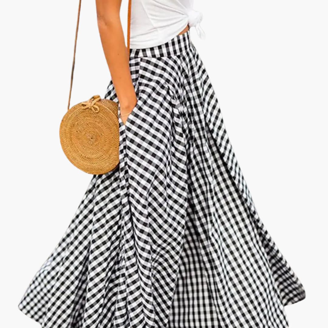 Women's Elastic Waist Midi Skirt Adjustable Hem - Fashinoza