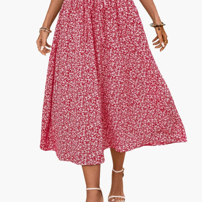 Women's Midi Skirt Elastic Waist Floral Print