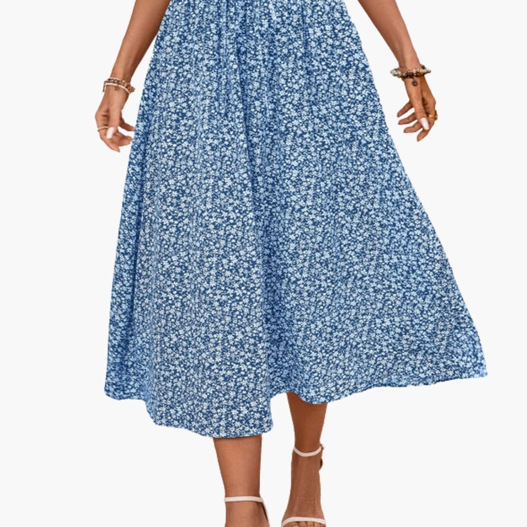 Women's Midi Skirt Elastic Waist Floral Print