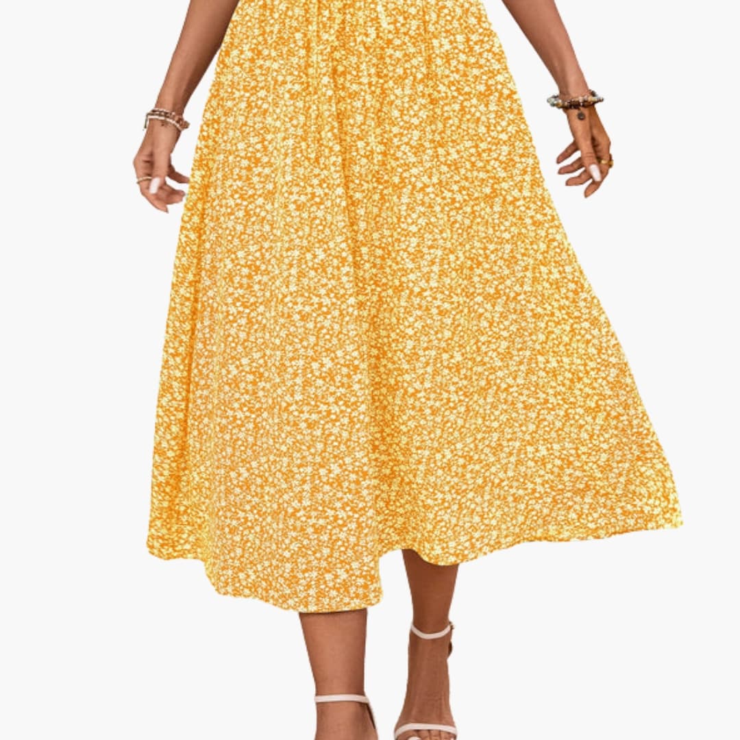 Women's Midi Skirt Elastic Waist Floral Print