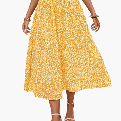 Women's Midi Skirt Elastic Waist Floral Print