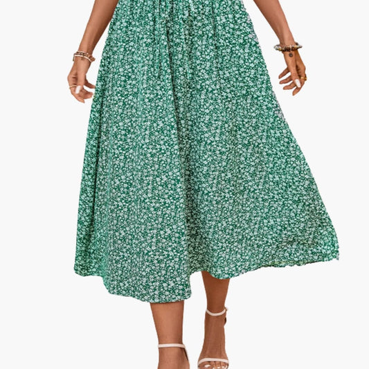 Women's Midi Skirt Elastic Waist Floral Print - Fashinoza