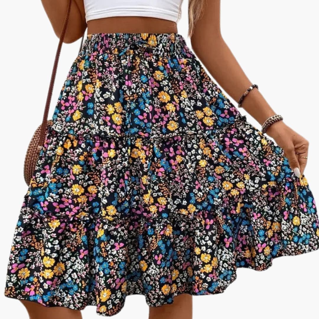 Women's Elastic Waist Midi Skirt Ruffled Hem