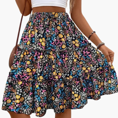 Women's Elastic Waist Midi Skirt Ruffled Hem