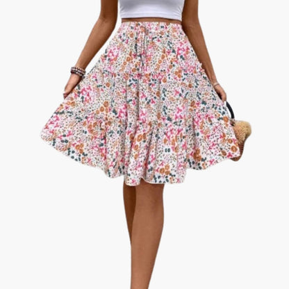 Women's Elastic Waist Midi Skirt Ruffled Hem - Fashinoza