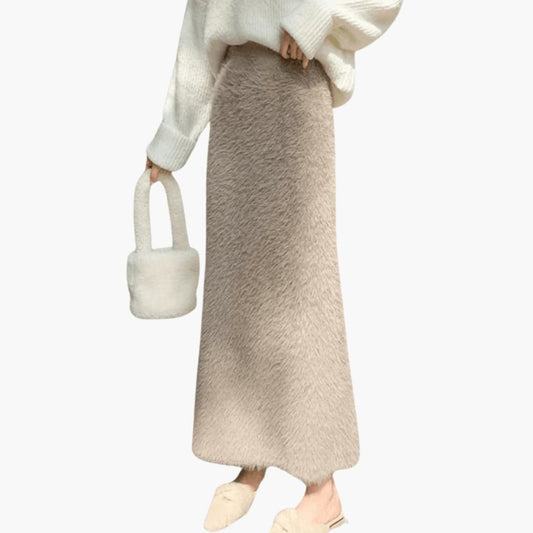 Women's Elastic Waist Midi Skirt Straight Hem - Fashinoza