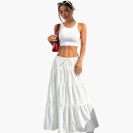 Women's Lace Up Midi Skirt Straight Hem - Fashinoza
