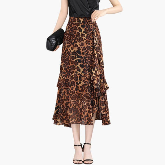 Women's Midi Skirt Elastic Waistband Side Split - Fashinoza