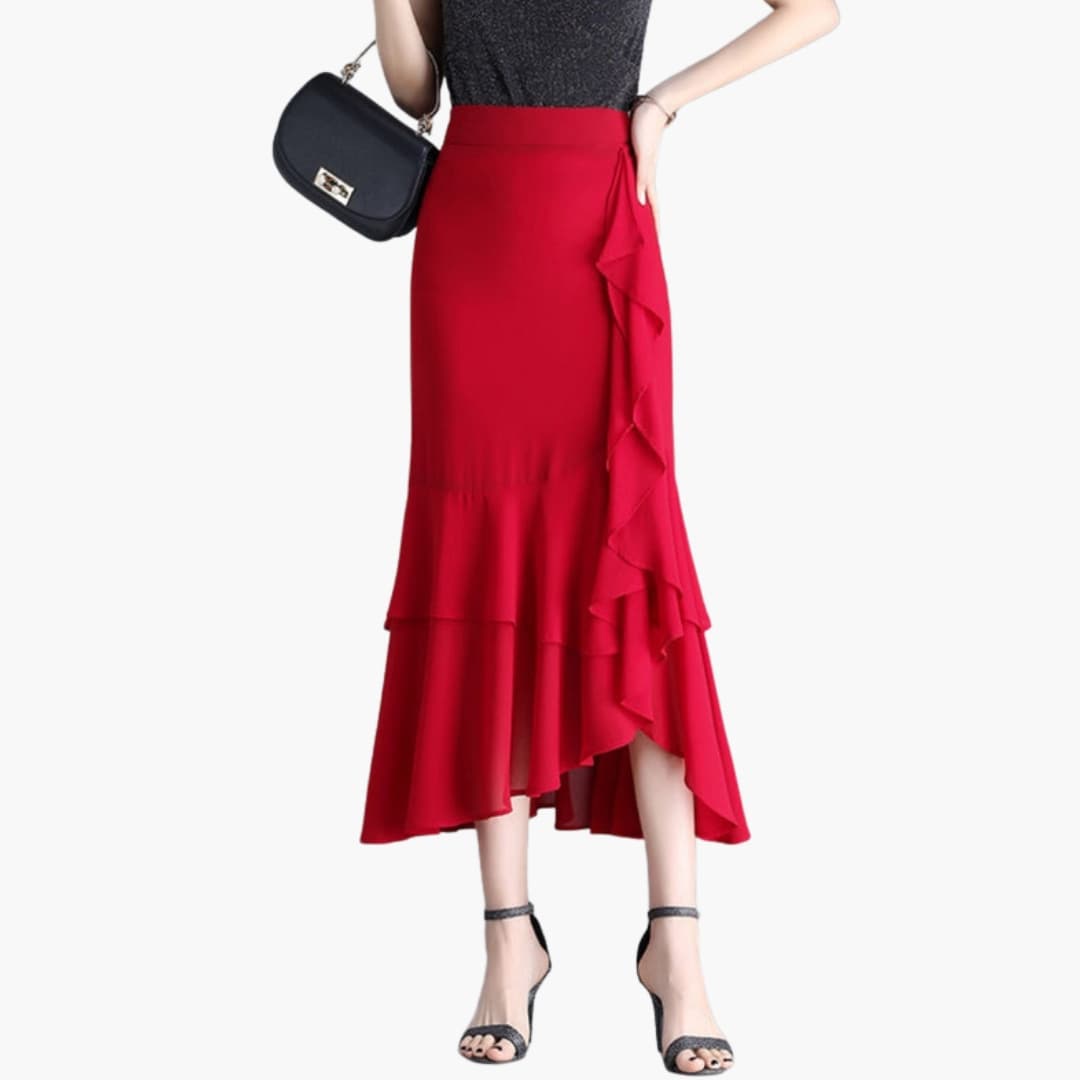 Women's Midi Skirt Elastic Waistband Side Split