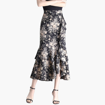 Women's Midi Skirt Elastic Waistband Side Split