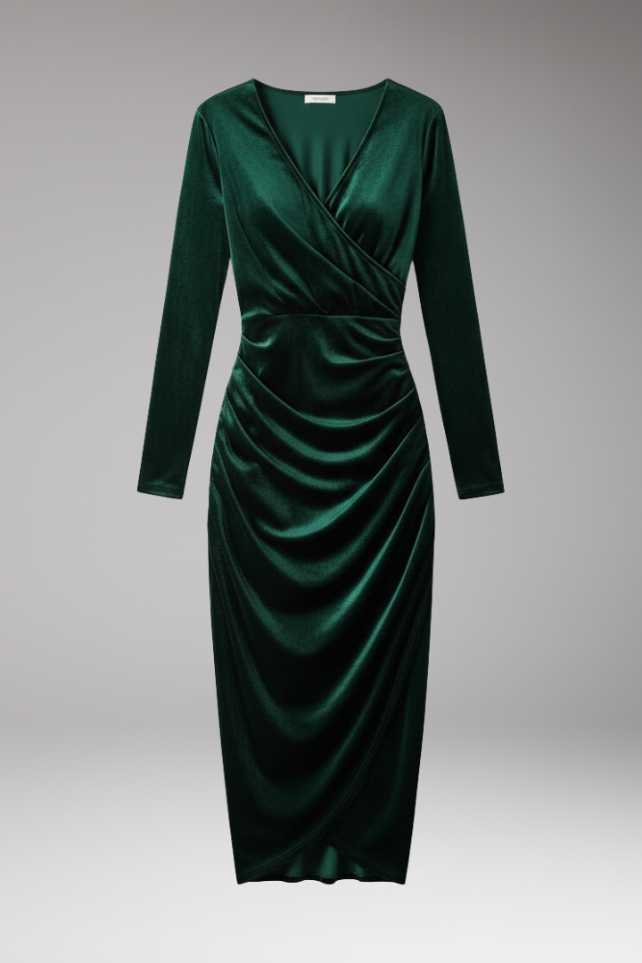 Women's Velvet Midi Dress Flowing Silhouette Black - 
Fashinoza