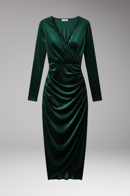 Women's Velvet Midi Dress Flowing Silhouette Black - 
Fashinoza