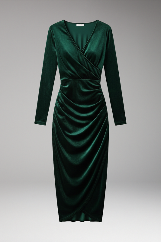Women's Velvet Midi Dress Flowing Silhouette Black - 
Fashinoza