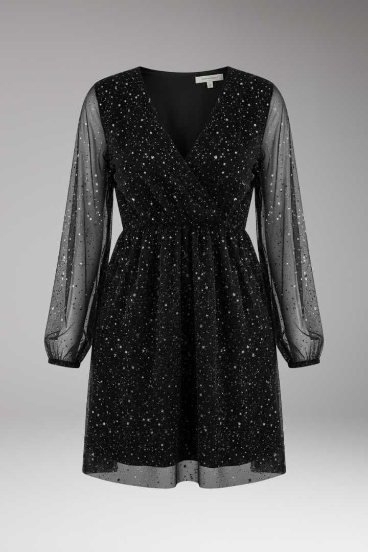 Women's Mini Balloon Sleeve Surplice Dress - 
Fashinoza