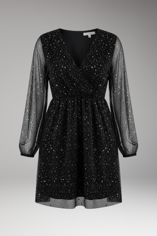 Women's Mini Balloon Sleeve Surplice Dress - 
Fashinoza