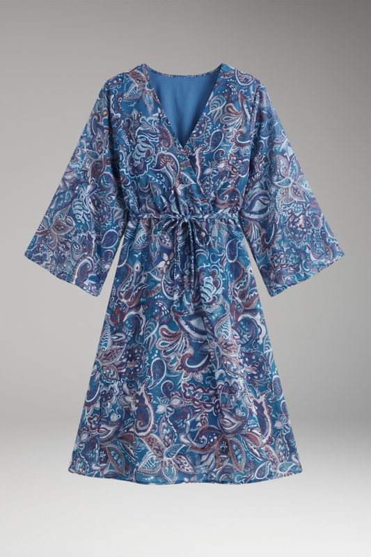 Women's V-Neck Boho Mini Dress - 
Fashinoza