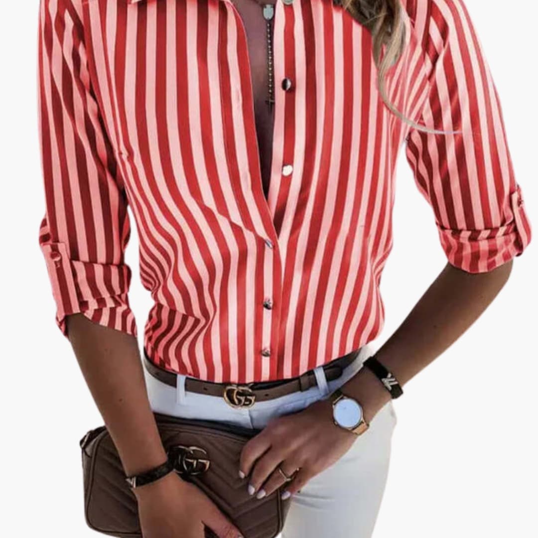 Women's Long Sleeve Crew Neck Blouse Nautical Stripe Cotton