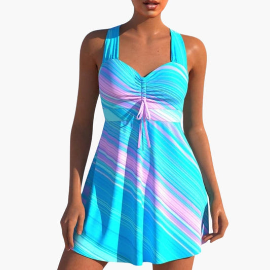 Women's Two-Piece Tankini Swimsuit Ocean Blue Striped - Fashinoza