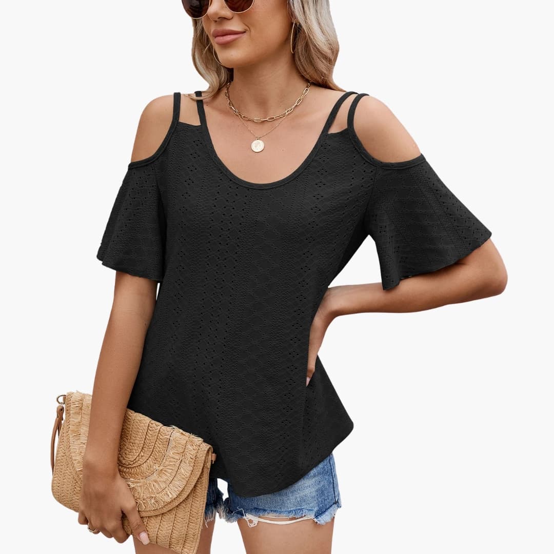 Women's V-Neck Short Sleeve Off Shoulder T-Shirt - Fashinoza